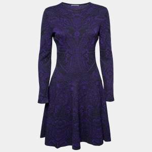 Alexander McQueen Blue & Black Jacquard Knit Round Neck Dress M