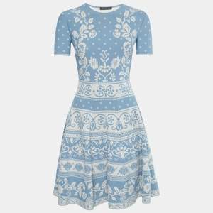 Pre Owned Alexander McQueen Light Blue Floral Jacquard Knit Dress Midi Dress S