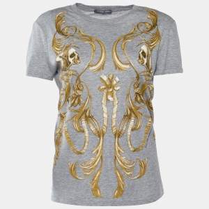 Pre Owned Alexander McQueen Grey Skull Printed Cotton Knit T-Shirt S
