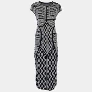 Alexander McQueen Black Rhombic Pearl Pattern Jacquard Knit Bodycon Dress M