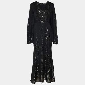 Alexander McQueen Black Fil Coupe Cape Detail Maxi Dress M