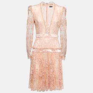Alexander McQueen Pink Floral Lace Long Sleeve Dress M