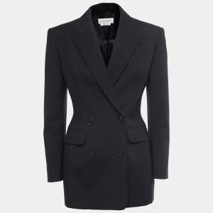 Alexander McQueen Black Wool Double-Breasted Tailored Blazer S