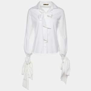 Pre Owned Alexander McQueen White Cotton Tie Detail Shirt S