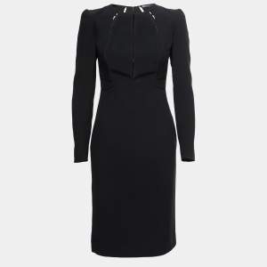 Alexander McQueen Black Crepe Cut Out Detail Long Sleeve Dress S