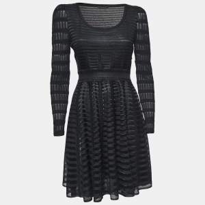 Alexander McQueen Black Textured Blend Long Sleeve Round Neck Dress M