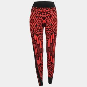 Alexander McQueen Red/Black Jacquard Knit Leggings S