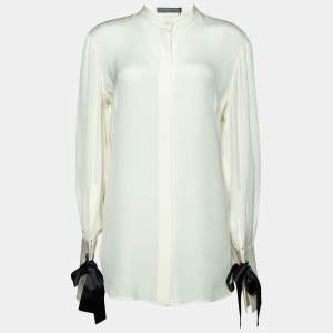 Alexander McQueen Cream Silk Sleeve Tie Detail Shirt M