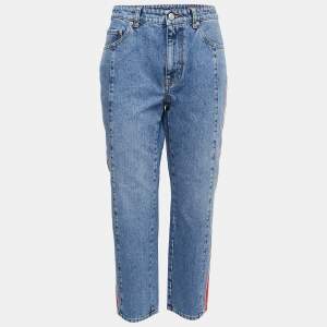 Pre Owned Alexander McQueen Blue Denim Stripe Detail Jeans M Waist 32"