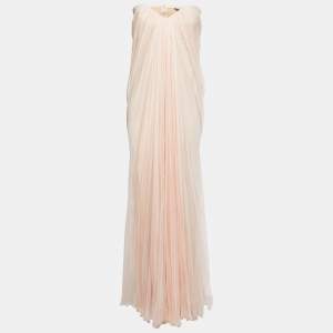 Alexander McQueen Light Coral Silk Chiffon Draped Strapless Gown L