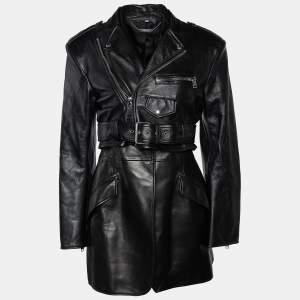 Pre Owned Alexander McQueen Black Leather Biker Overlay Jacket M