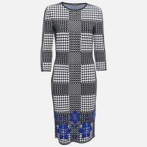 Alexander McQueen Black/White Patterned Stretch Knit Midi Dress M