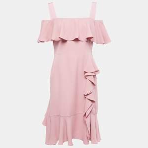 Alexander McQueen Pink Silk Chiffon Ruffled Off-Shoulder Midi Dress M