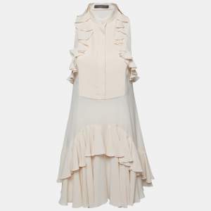 Pre Owned Alexander McQueen Pink Silk Ruffled Sleeveless Mini Dress S