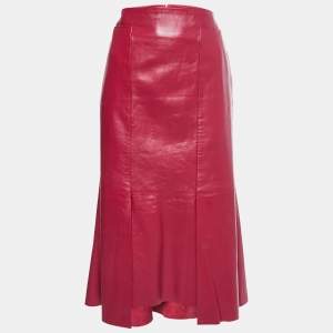 Alexander McQueen Magenta Pink Leather Midi Skirt M