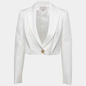 Pre Owned Alexander McQueen White Wool Cropped Blazer S