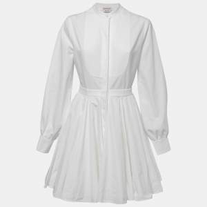 Alexander McQueen White Cotton Paneled Flared Mini Dress S