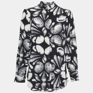 Alexander McQueen Black Sea Shell Print Silk Button Front Blouse S