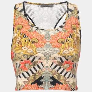 Pre Owned Alexander McQueen Multicolor Floral Print Knit Halter Crop Top S