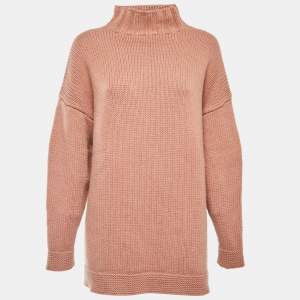 Alexander McQueen Dusty Pink Cashmere Cable Knit High Neck Sweater S
