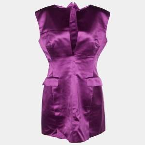 Pre Owned Alexander McQueen Purple Silk Sateen La Dame Bleue Mini Dress L