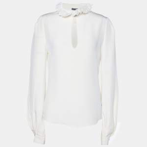 Pre Owned Alexander McQueen Cream Silk Lace Trim Top M