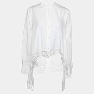 Alexander McQueen White Cotton & Lace Detail High Low Hem Shirt M