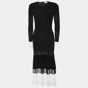 Alexander McQueen Black Rib Knit Contrast Detail Midi Dress M