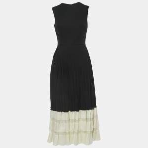 Alexander McQueen Black Pleated Crepe Sleeveless Midi Dress S
