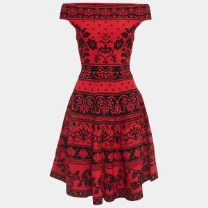 Alexander McQueen Red Jacquard Knit Midi Dress XS
