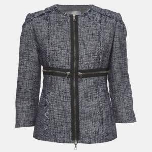 Alexander McQueen Navy Blue Tweed Zip Front Jacket M