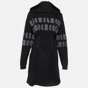 Alexander McQueen Black Repeat Logo Cotton Corset Hoodie Dress XS
