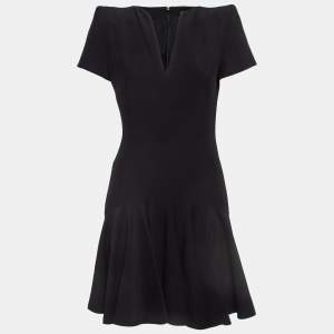 Pre Owned Alexander McQueen Black Leaf Crepe Flared Mini Dress M