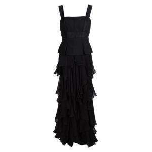 فستان سهرة أليكساندر ماكوين أسود طبقات بيبليوم بلا أكمام M