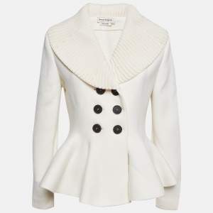 Alexander McQueen White Wool Peplum Jacket M
