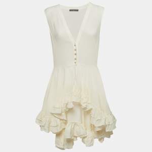 Alexander McQueen Off White Buttoned Front Ruffled Top M