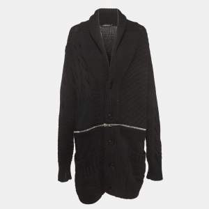 Alexander McQueen Black Patterned Wool Blend Buttoned Front Sweater L