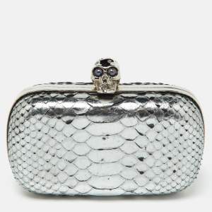 Alexander McQueen Silver Python Skull Box Clutch