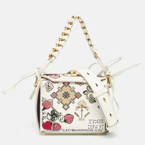 Alexander McQueen White/Multicolor Embroidered Leather Box 16 Shoulder Bag