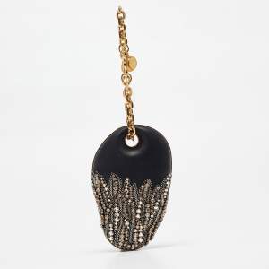 Alexander McQueen Black Leather Embellished Clam Chain Clutch