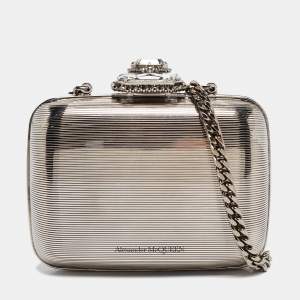 Alexander McQueen Silver Mini Crystals Metal Chain Clutch