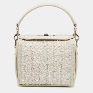 Alexander McQueen White Leather and Tweed Box 19 Shoulder Bag