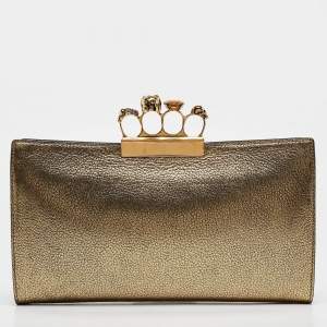 Alexander McQueen Gold Leather Crystal Skull Knuckle Clutch