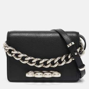 Alexander McQueen Black Leather Four Ring Shoulder Bag
