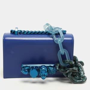 Alexander McQueen Royal Blue Leather Mini Jewelled Knuckle Shoulder Bag