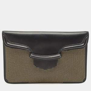 Alexander McQueen Gold/Black Leather Studded Heroine Flat Pouch 