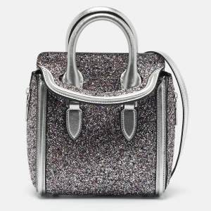 Alexander McQueen Grey Glitter and Leather Mini Heroine Shoulder Bag