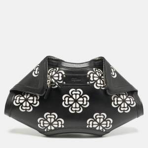 Alexander McQueen Black/White Leather Floral Cut De Manta Clutch