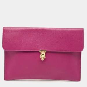 Alexander Mcqueen Purple Leather Skull Flap Pouch