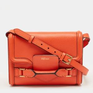 Pre Owned Alexander McQueen Orange Leather Heroine Flap Shoulder Bag